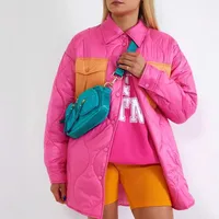 Autumn Winter Color Block Patchwork Cotton Jacket Women's Long Sleeve Shirt Collar Vintage Style Coat main image 2