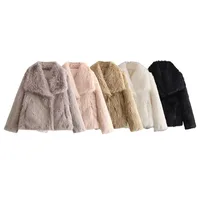 Casual Stylish Artificial Fur Coat With Large Collar  Women's Fashion Outerwear Short Length Pure Color main image 4