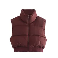 Fashionable Short Stand Collar Vest Women's Clothing European Style All-Match Cotton Vest Retro Design Pure Color Zipper main image 2