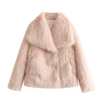 Casual Stylish Artificial Fur Coat With Large Collar  Women's Fashion Outerwear Short Length Pure Color sku image 6