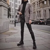European Style Women's Plaid Woolen Coat Flocking Design Long Sleeve V-Neck Loose Fit Commute Fashion Single Button main image 1