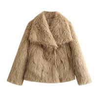Casual Stylish Artificial Fur Coat With Large Collar  Women's Fashion Outerwear Short Length Pure Color sku image 7
