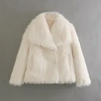 Casual Stylish Artificial Fur Coat With Large Collar  Women's Fashion Outerwear Short Length Pure Color sku image 10