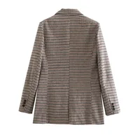European Style Women's Plaid Woolen Coat Flocking Design Long Sleeve V-Neck Loose Fit Commute Fashion Single Button main image 4