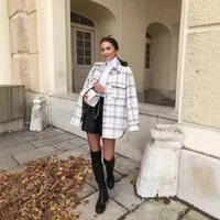 Thickened Flocking Shirt Loose Plaid  Women's Fashion Outerwear Half Open Collar Regular Sleeve Long Sleeve main image 2