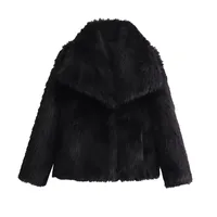 Casual Stylish Artificial Fur Coat With Large Collar  Women's Fashion Outerwear Short Length Pure Color sku image 15