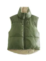 Double-Sided Cotton Vest Autumn Winter Hit  Style Street Fashion Short Sleeve Stand Collar Zipper Closure Women's Cotton Vest sku image 2