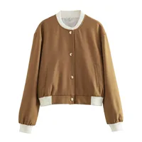 Women's Casual Double Pocket Stand Collar Motorcycle Flight Jacket Outerwear Color Block Long Sleeve Oversized Baseball Vest main image 4