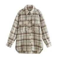 Thickened Flocking Shirt Loose Plaid  Women's Fashion Outerwear Half Open Collar Regular Sleeve Long Sleeve sku image 6