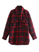 Thickened Flocking Shirt Loose Plaid  Women's Fashion Outerwear Half Open Collar Regular Sleeve Long Sleeve sku image 9