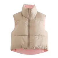 Double-Sided Cotton Vest Autumn Winter Hit  Style Street Fashion Short Sleeve Stand Collar Zipper Closure Women's Cotton Vest sku image 7
