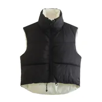 Double-Sided Cotton Vest Autumn Winter Hit  Style Street Fashion Short Sleeve Stand Collar Zipper Closure Women's Cotton Vest sku image 5