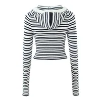 Indigo Striped Zipper Knitted Hoodie Pants Women's Fashion Casual Set Street Style High Street Polyester Fabric No Sleeve main image 4