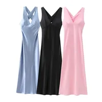 Elegant European Women's Fashion Neckline Backless Split Long Dress V-neck Sleeveless Ankle-length Pure Color Polyester Dress main image 2