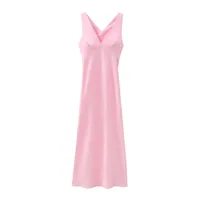 Elegant European Women's Fashion Neckline Backless Split Long Dress V-neck Sleeveless Ankle-length Pure Color Polyester Dress main image 4