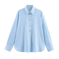 Elegant Pure Color Button Decorated Patchwork Linen Shirt  Women's Fashion Trendy Long Sleeve Shirt sku image 4
