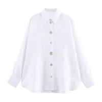 Elegant Pure Color Button Decorated Patchwork Linen Shirt  Women's Fashion Trendy Long Sleeve Shirt main image 5