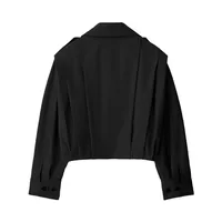 Elegant High Collar Pleated Decorative Coat  Women's Fashion Pure Color Polyester Long Sleeve Short Coat main image 5