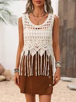 Casual Round Neck Pullover Sweater Women's Regular Fit Polyester Spring Summer Autumn Wear Tassel Hollow Out Design Holiday Indoor Outdoor main image 2