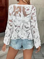 Heavy Knitted Long Sleeve Open Cardigan Hollow Design Casual Style Pure Color Polyester Fabric Spring Summer Autumn Women's Top main image 3