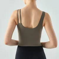 Women's Long Slim Fit Yoga Vest Fitness Clothing Pure Color Back Exposing Design Half Fixed Waterdrop Cup Design main image 4