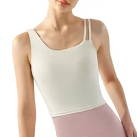 Women's Long Slim Fit Yoga Vest Fitness Clothing Pure Color Back Exposing Design Half Fixed Waterdrop Cup Design main image 5