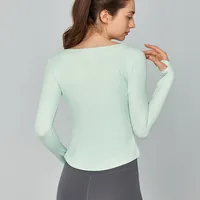 Fall Winter V-Neck Long Sleeve Yoga Fitness Training Top Breathable Quick Dry Solid Color Outdoor Running Sportswear main image 2