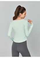 Fall Winter V-Neck Long Sleeve Yoga Fitness Training Top Breathable Quick Dry Solid Color Outdoor Running Sportswear main image 4