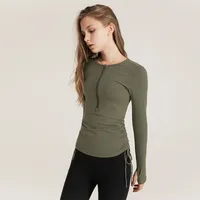 Women's Long Sleeve Yoga Top Drawstring Casual Fitness Running Suit Quick Dry Zipper Sportswear Comfortable Cotton Nylon sku image 4