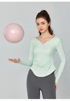 Fall Winter V-Neck Long Sleeve Yoga Fitness Training Top Breathable Quick Dry Solid Color Outdoor Running Sportswear main image 1