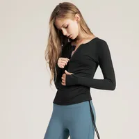 Women's Long Sleeve Yoga Top Drawstring Casual Fitness Running Suit Quick Dry Zipper Sportswear Comfortable Cotton Nylon sku image 8