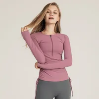Women's Long Sleeve Yoga Top Drawstring Casual Fitness Running Suit Quick Dry Zipper Sportswear Comfortable Cotton Nylon sku image 9