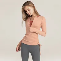 Women's Long Sleeve Yoga Top Drawstring Casual Fitness Running Suit Quick Dry Zipper Sportswear Comfortable Cotton Nylon sku image 15