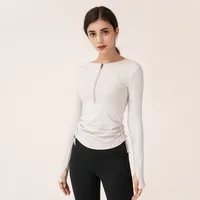 Women's Long Sleeve Yoga Top Drawstring Casual Fitness Running Suit Quick Dry Zipper Sportswear Comfortable Cotton Nylon sku image 18