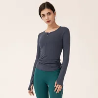 Women's Long Sleeve Yoga Top Drawstring Casual Fitness Running Suit Quick Dry Zipper Sportswear Comfortable Cotton Nylon sku image 23