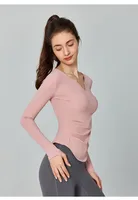 Fall Winter V-Neck Long Sleeve Yoga Fitness Training Top Breathable Quick Dry Solid Color Outdoor Running Sportswear main image 5