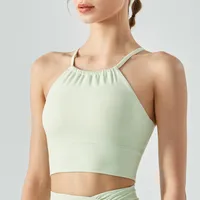 Fitness Yoga Sports Bra Top Women's Sleeveless Vest With Chest Pad Gym Workout Exercise Sports Bra Tank Top Before Collar Fold sku image 2