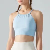 Fitness Yoga Sports Bra Top Women's Sleeveless Vest With Chest Pad Gym Workout Exercise Sports Bra Tank Top Before Collar Fold sku image 6