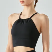 Fitness Yoga Sports Bra Top Women's Sleeveless Vest With Chest Pad Gym Workout Exercise Sports Bra Tank Top Before Collar Fold sku image 13