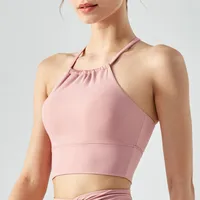 Fitness Yoga Sports Bra Top Women's Sleeveless Vest With Chest Pad Gym Workout Exercise Sports Bra Tank Top Before Collar Fold sku image 19