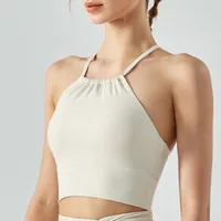 Fitness Yoga Sports Bra Top Women's Sleeveless Vest With Chest Pad Gym Workout Exercise Sports Bra Tank Top Before Collar Fold sku image 24