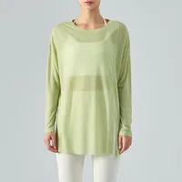 Lightweight Long Sleeve Yoga Cover Up Top For Women Running Fitness Loose Fit Sportswear Summer Thin Single Side Slit Design sku image 1