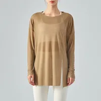 Lightweight Long Sleeve Yoga Cover Up Top For Women Running Fitness Loose Fit Sportswear Summer Thin Single Side Slit Design sku image 4