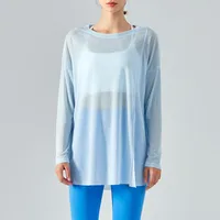 Lightweight Long Sleeve Yoga Cover Up Top For Women Running Fitness Loose Fit Sportswear Summer Thin Single Side Slit Design sku image 6