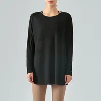 Lightweight Long Sleeve Yoga Cover Up Top For Women Running Fitness Loose Fit Sportswear Summer Thin Single Side Slit Design sku image 9