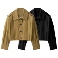 Elegant High Collar Pleated Decorative Coat  Women's Fashion Pure Color Polyester Long Sleeve Short Coat main image 2