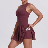 New Women's Outdoor Stand Collar Dress Running Anti-Light Base Skirt Tennis Skirt Yoga Wear Short Pure Color Fitness Running Special Use Nylon Fabric main image 3