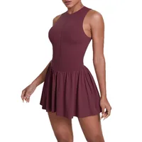 New Women's Outdoor Stand Collar Dress Running Anti-Light Base Skirt Tennis Skirt Yoga Wear Short Pure Color Fitness Running Special Use Nylon Fabric main image 5