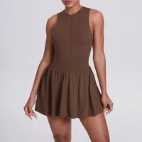 New Women's Outdoor Stand Collar Dress Running Anti-Light Base Skirt Tennis Skirt Yoga Wear Short Pure Color Fitness Running Special Use Nylon Fabric sku image 2