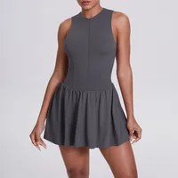 New Women's Outdoor Stand Collar Dress Running Anti-Light Base Skirt Tennis Skirt Yoga Wear Short Pure Color Fitness Running Special Use Nylon Fabric sku image 13